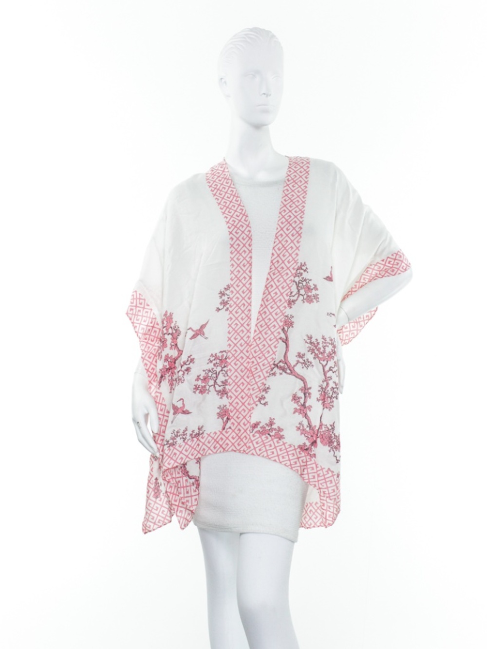 Florence Broadhurst Cranes Print Light Viscose Kimono : Pink/White : New w/ Tags